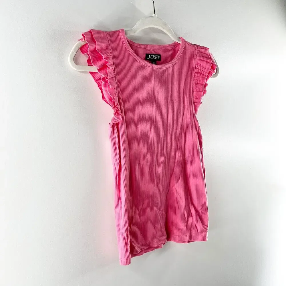 J. Crew Vintage Rib Ruffle Sleeve Shirt Tank Top Pink XS